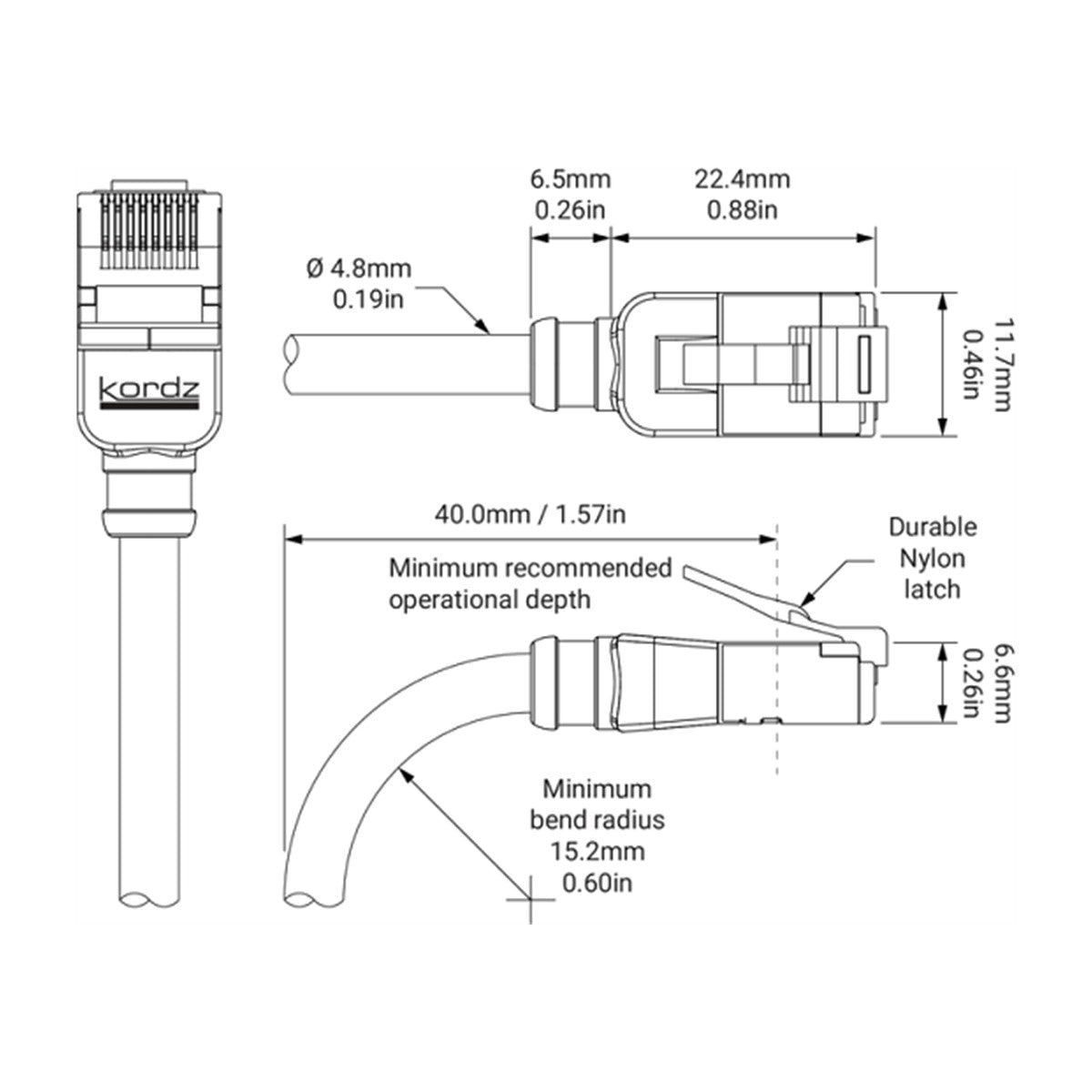 Kordz PRS SlimCat Cat6A U/FTP Patch Cord 1.5 m White