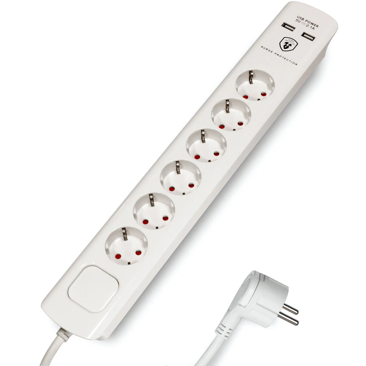 FeinTech 3m Power strip with 2 USB ports and flat plug 6 Outlets