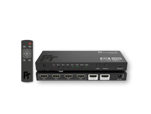 FeinTech AX340 HDMI 2.1 eARC Pass Switch 4 In 1 Out for eARC Soundbar | 4K 120Hz | eARC