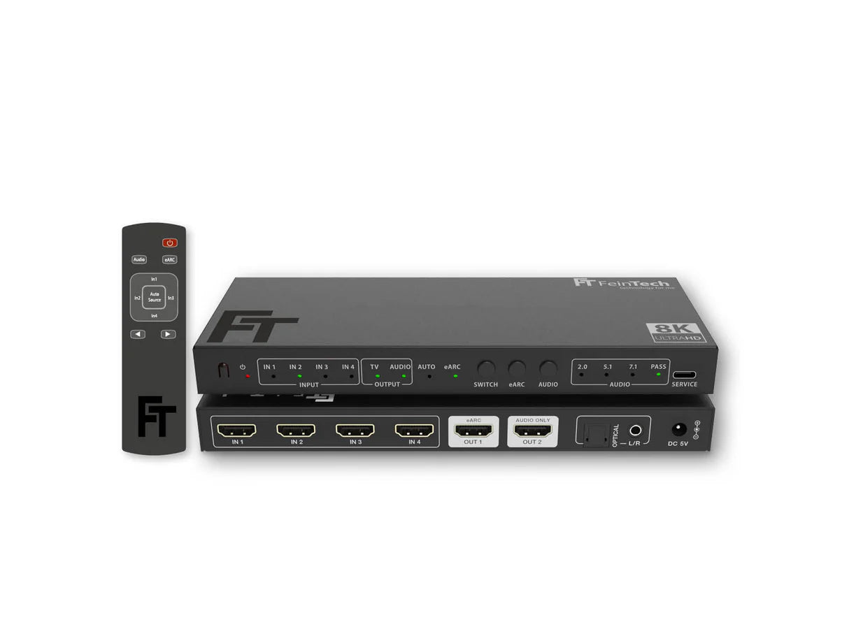 FeinTech HDMI 2.1 Switch 4 In 1 Out with HDMI Audio Extractor (HDMI Audio, Toslink, AUX) | 4K 120Hz | eARC