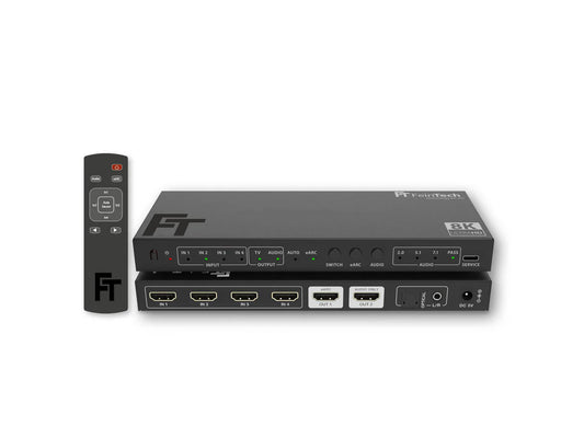 FeinTech HDMI 2.1 Switch 4 In 1 Out with HDMI Audio Extractor (HDMI Audio, Toslink, AUX) | 4K 120Hz | eARC