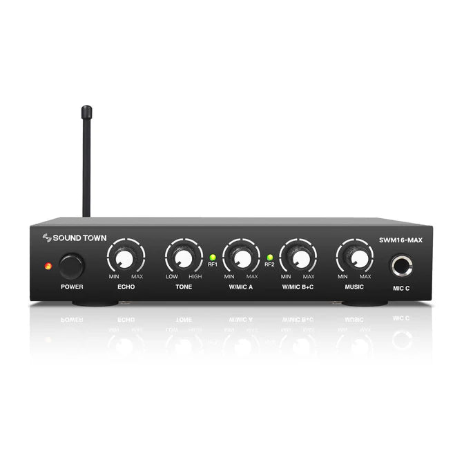 Sound Town SWM16-MAX digital karaoke mixer with 2 wireless microphones, compatible with Sonos soundbar or other soundbar with optical or HDMI inputs