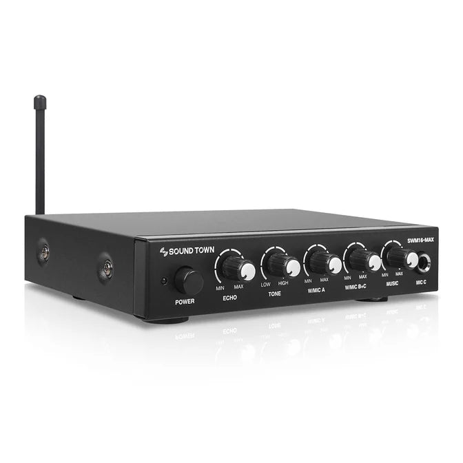 Sound Town SWM16-MAX digital karaoke mixer with 2 wireless microphones, compatible with Sonos soundbar or other soundbar with optical or HDMI inputs