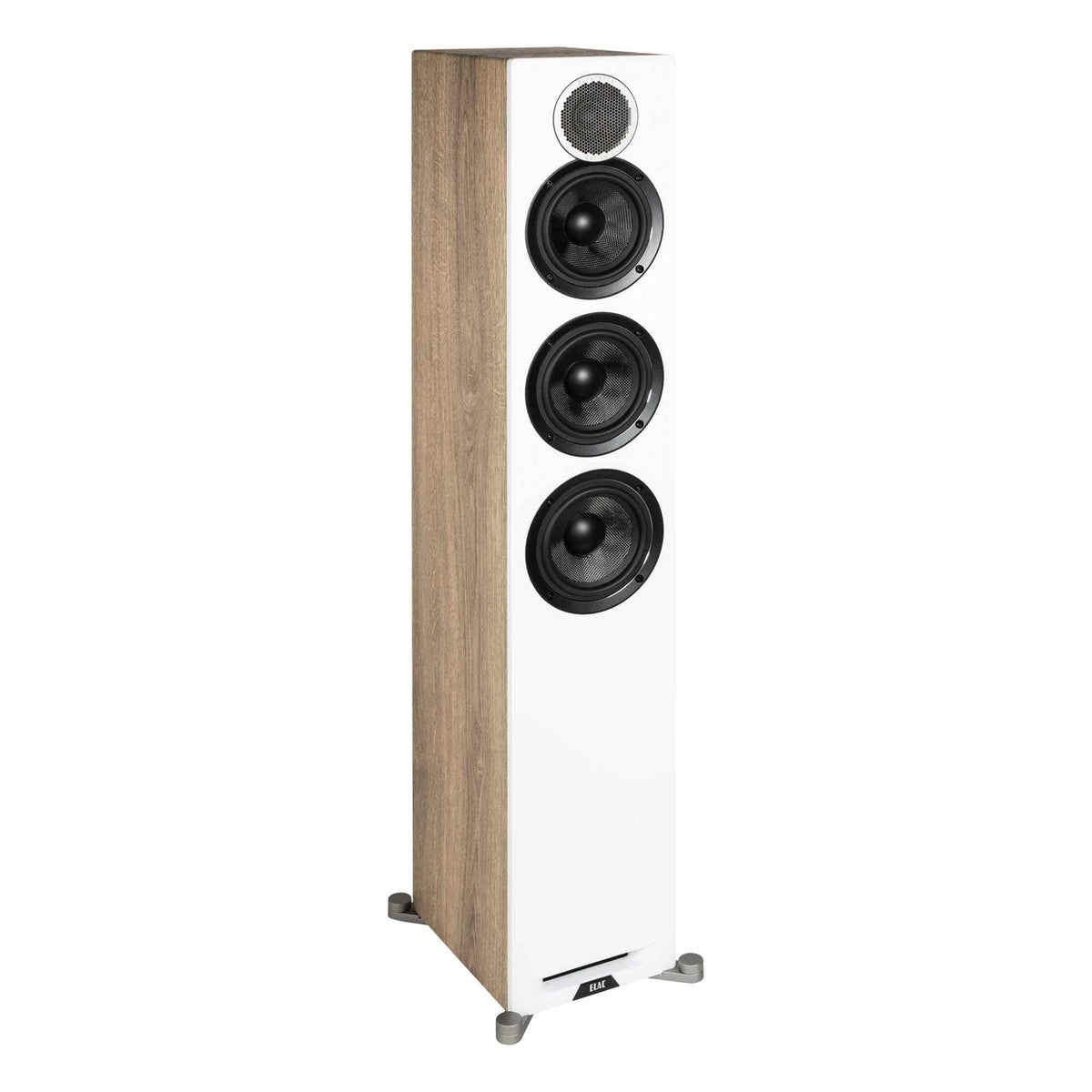 Elac Debut Reference DFR52 Floorstanding Speakers (1 Pair) - White Baffle, Oak Cabinet