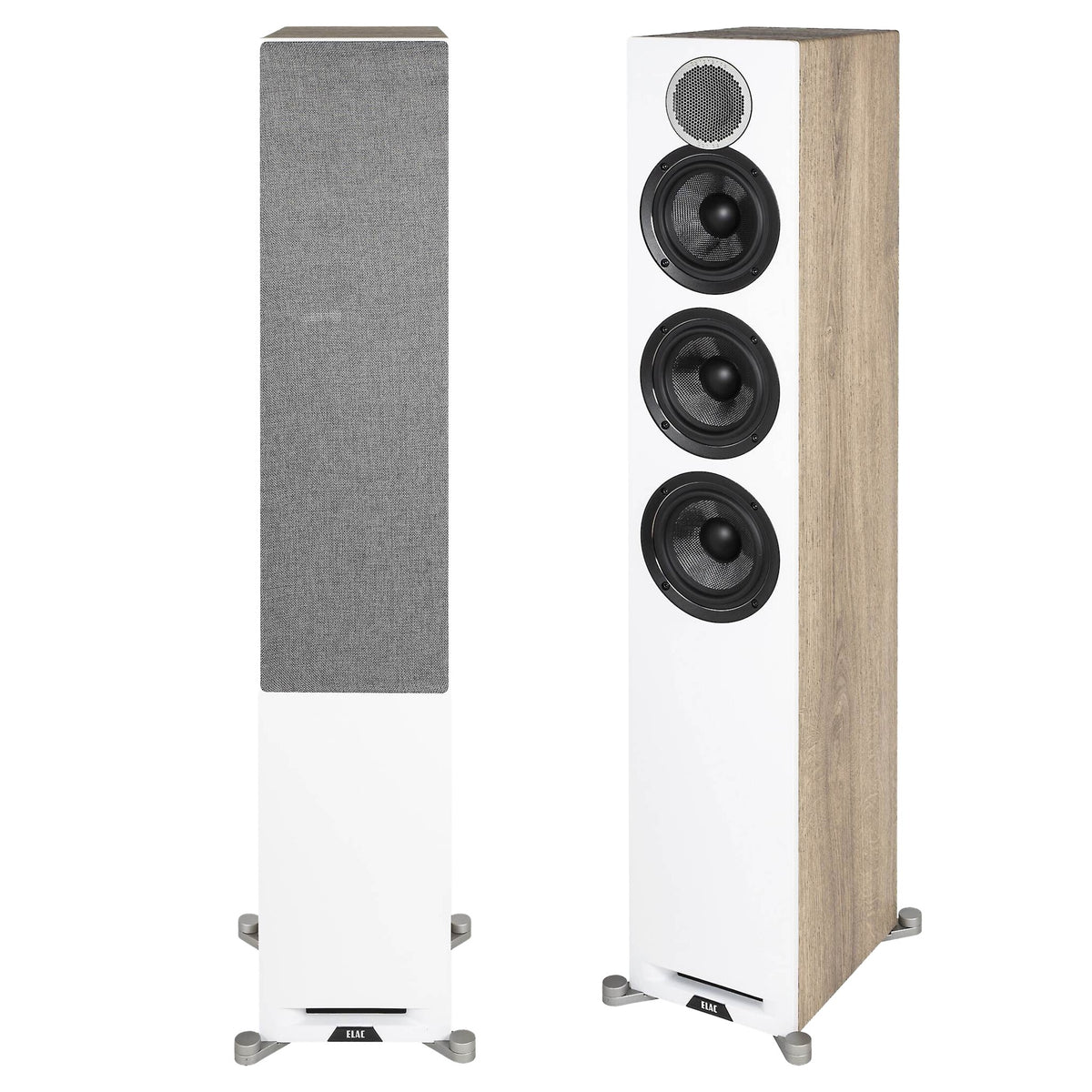 Elac Debut Reference DFR52 Floorstanding Speakers (1 Pair) - White Baffle, Oak Cabinet