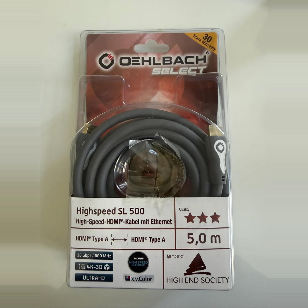 Oehlbach High-Speed SL 500 HDMI Cable with Ethernet 5.0 m (Very Good)