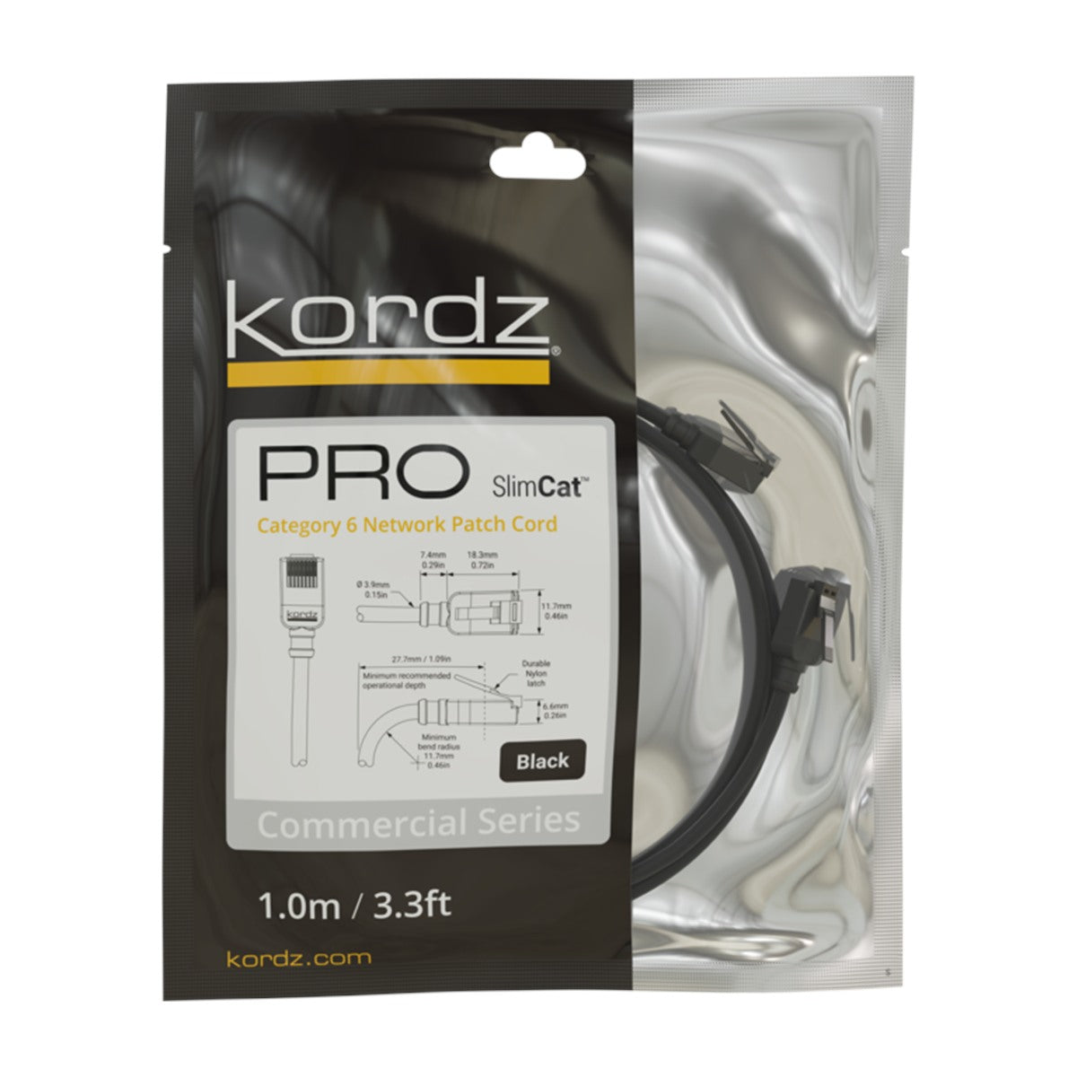 Kordz PRO SlimCat Cat6 U/UTP Patch Cord 0.15 m Black
