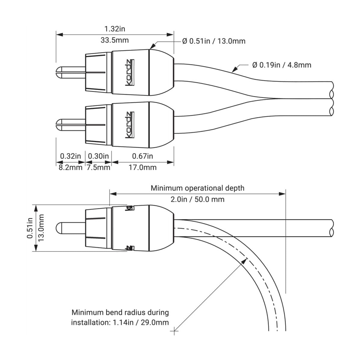 Kordz PRO3 Twin RCA Cable 4 m Black