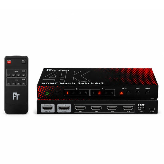 FeinTech MS420 HDMI 2.0 Matrix Switch 4 In 2 Out with Audio Extractor, ARC & Downscaler | 4K 60Hz