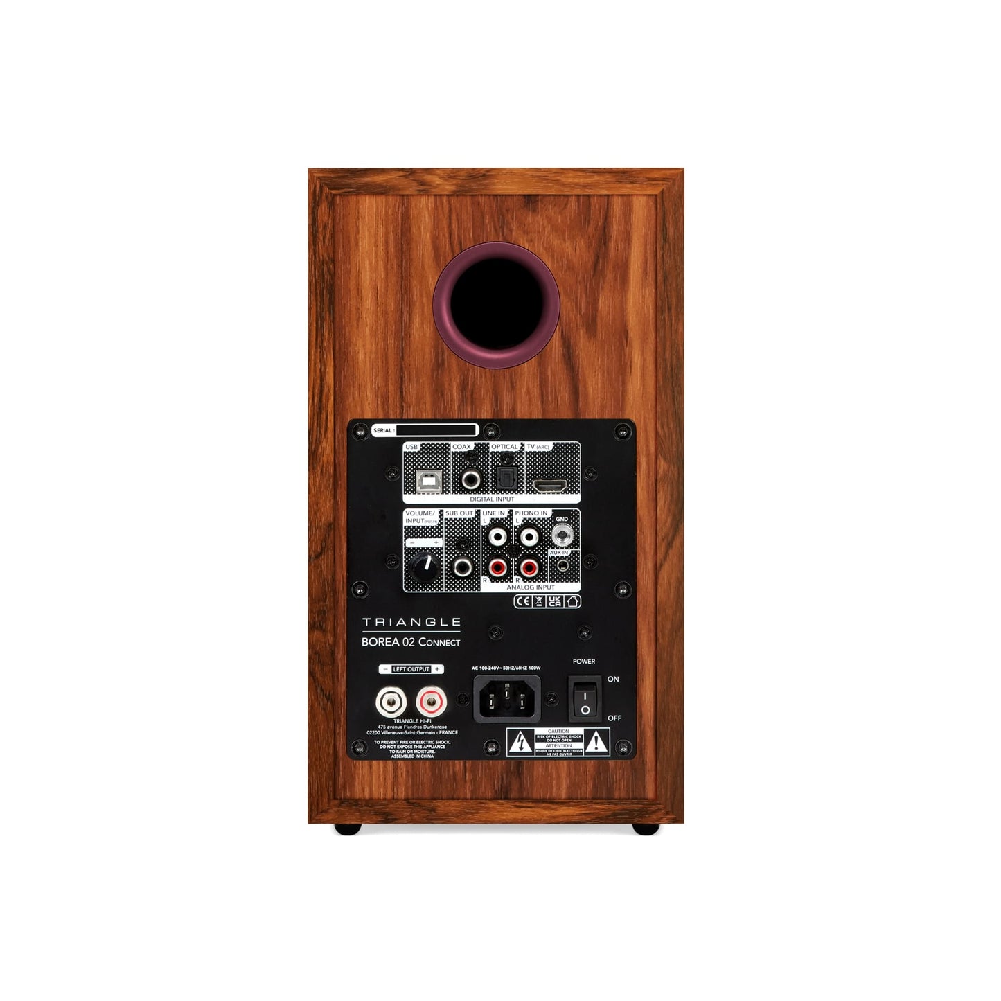 Triangle Borea BR02 Connect Burgundy speaker rear view showing connection panel