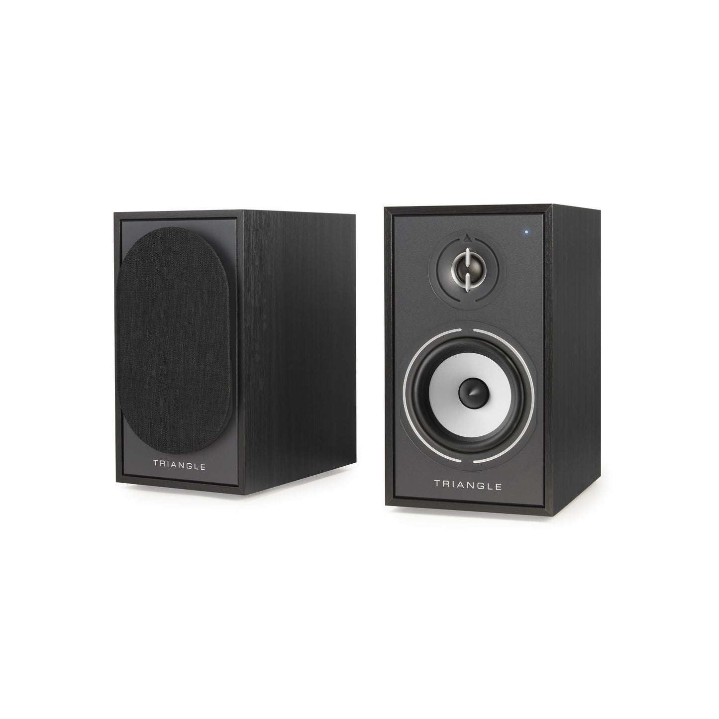 Triangle Borea BR02 Connect Black pair, one speaker grille off, one grille on