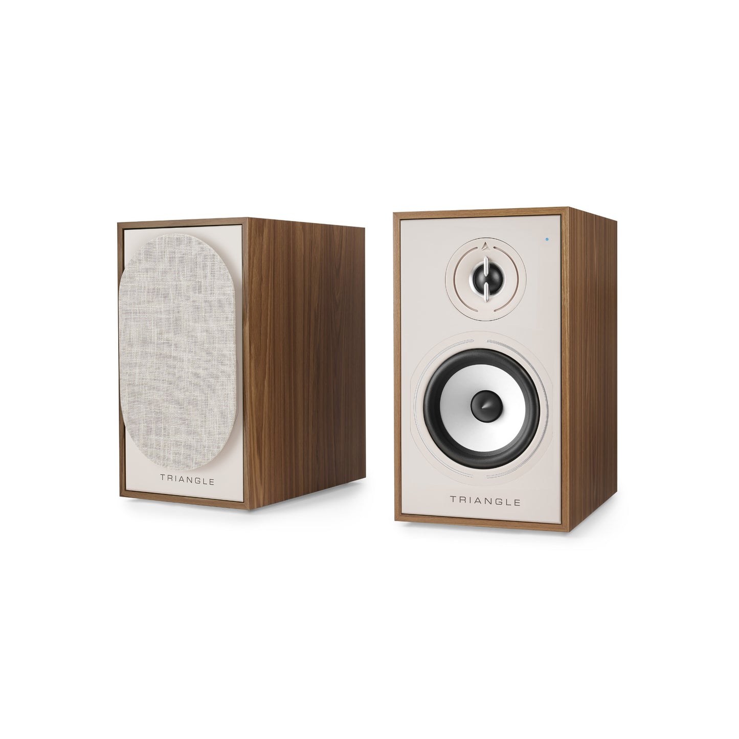 Triangle Borea BR02 Connect Oak pair, one speaker grille off, one grille on