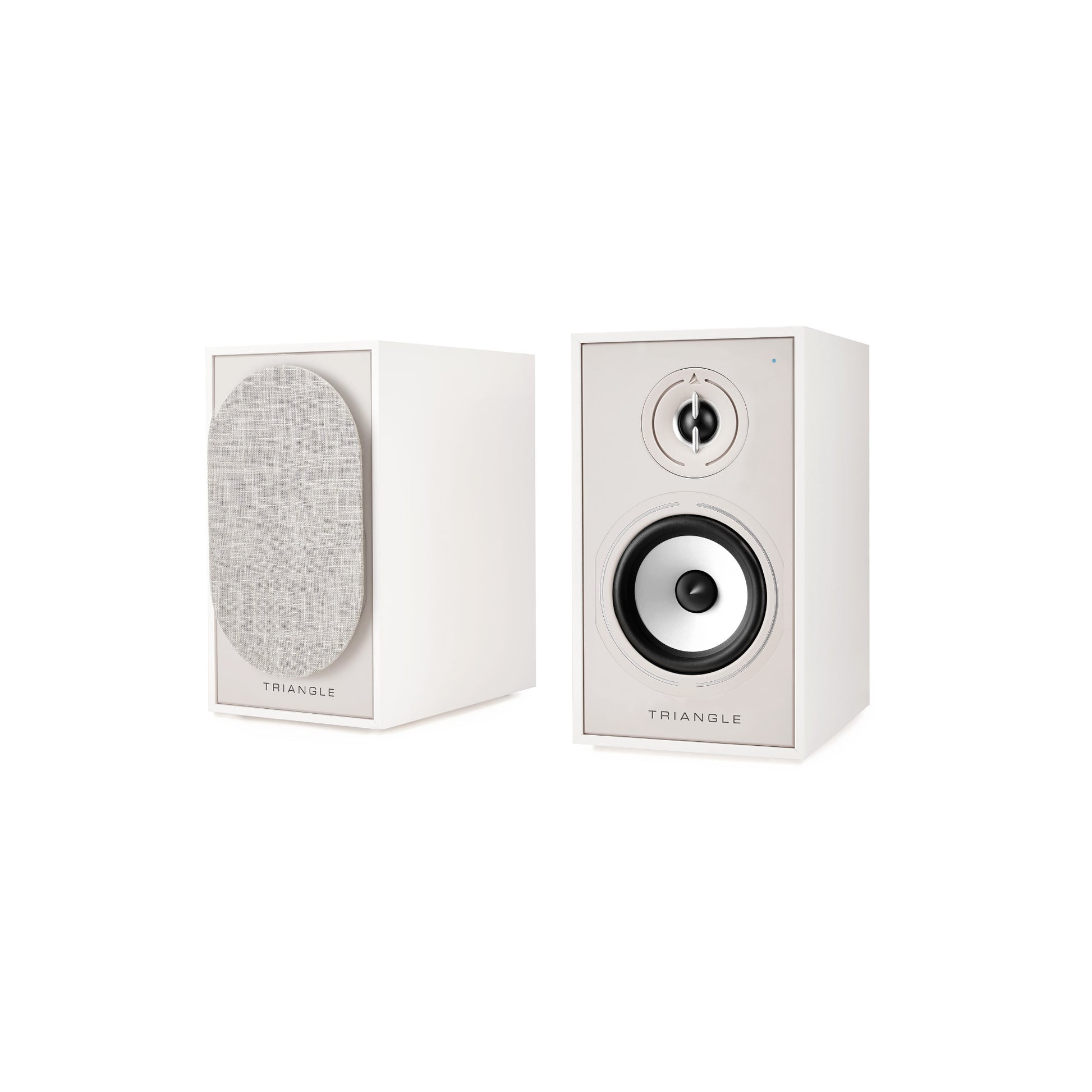 Triangle Borea BR02 Connect Cream pair, one speaker grille off, one grille on