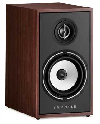 Triangle Borea BR02 Walnut pair, 3/4 angle with grille on