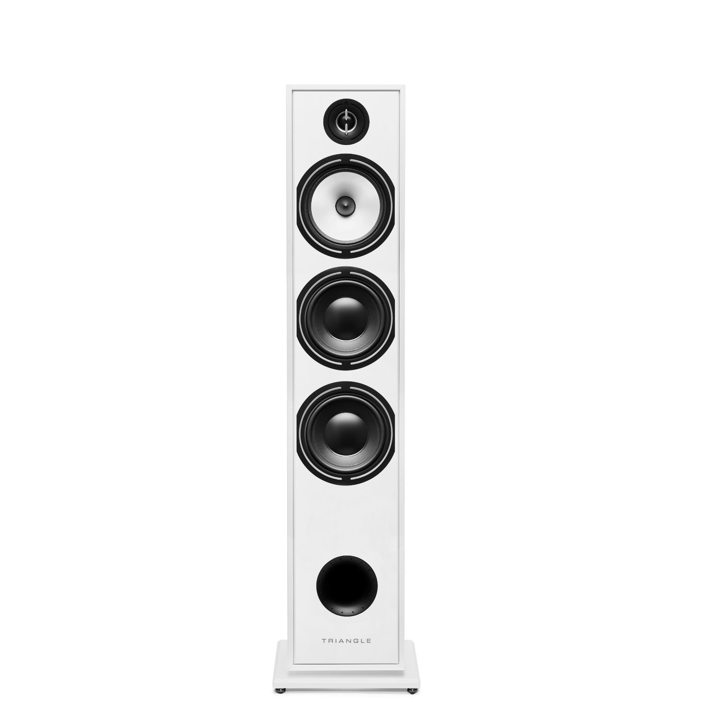 Triangle Borea BR08 White floorstanding speaker, front view with grille removed showing drivers