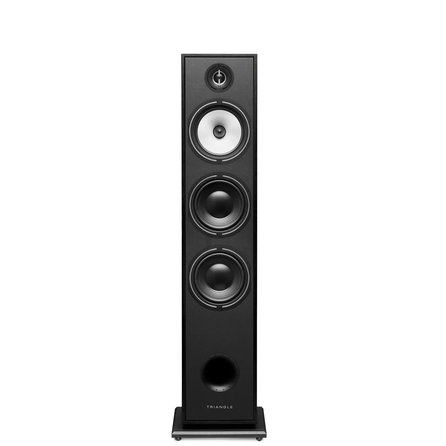 Triangle Borea BR08 Black Ash floorstanding speaker, front view with grille removed showing drivers