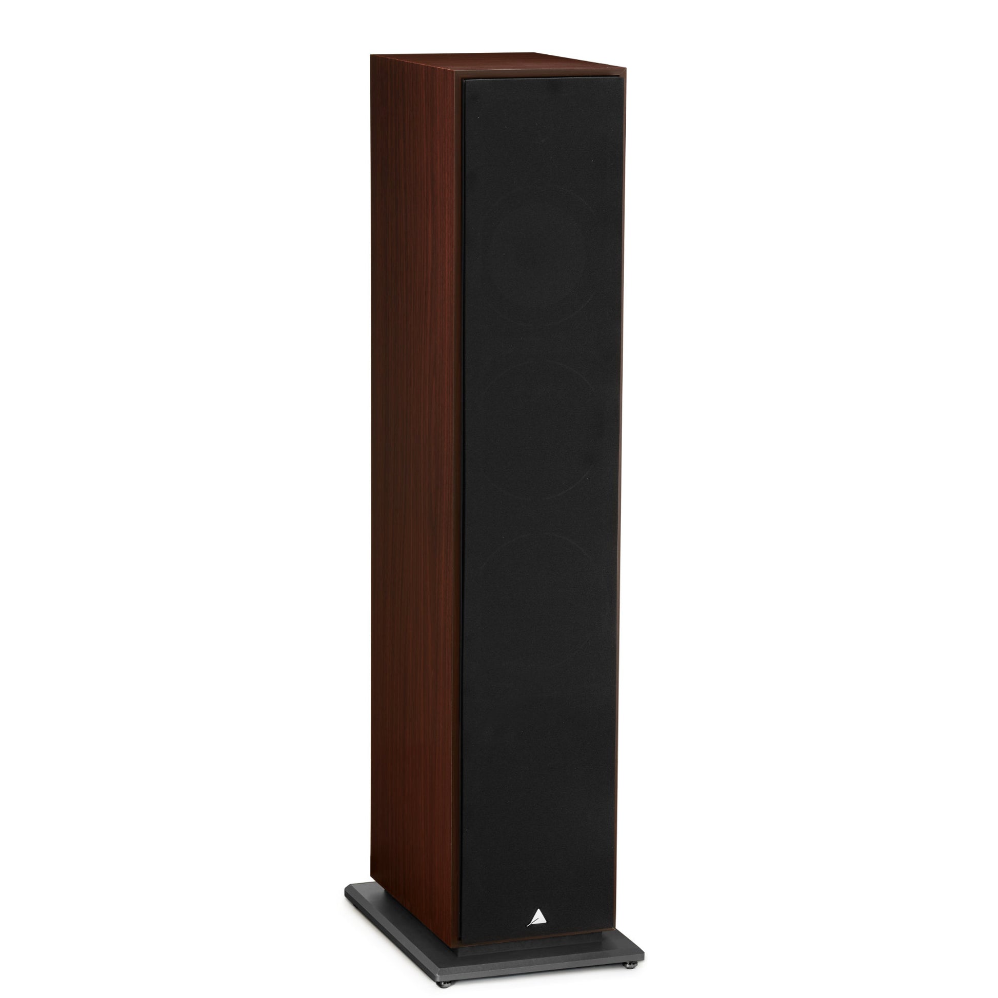 Triangle Borea BR08 Walnut floorstanding speaker, front three-quarter angled view