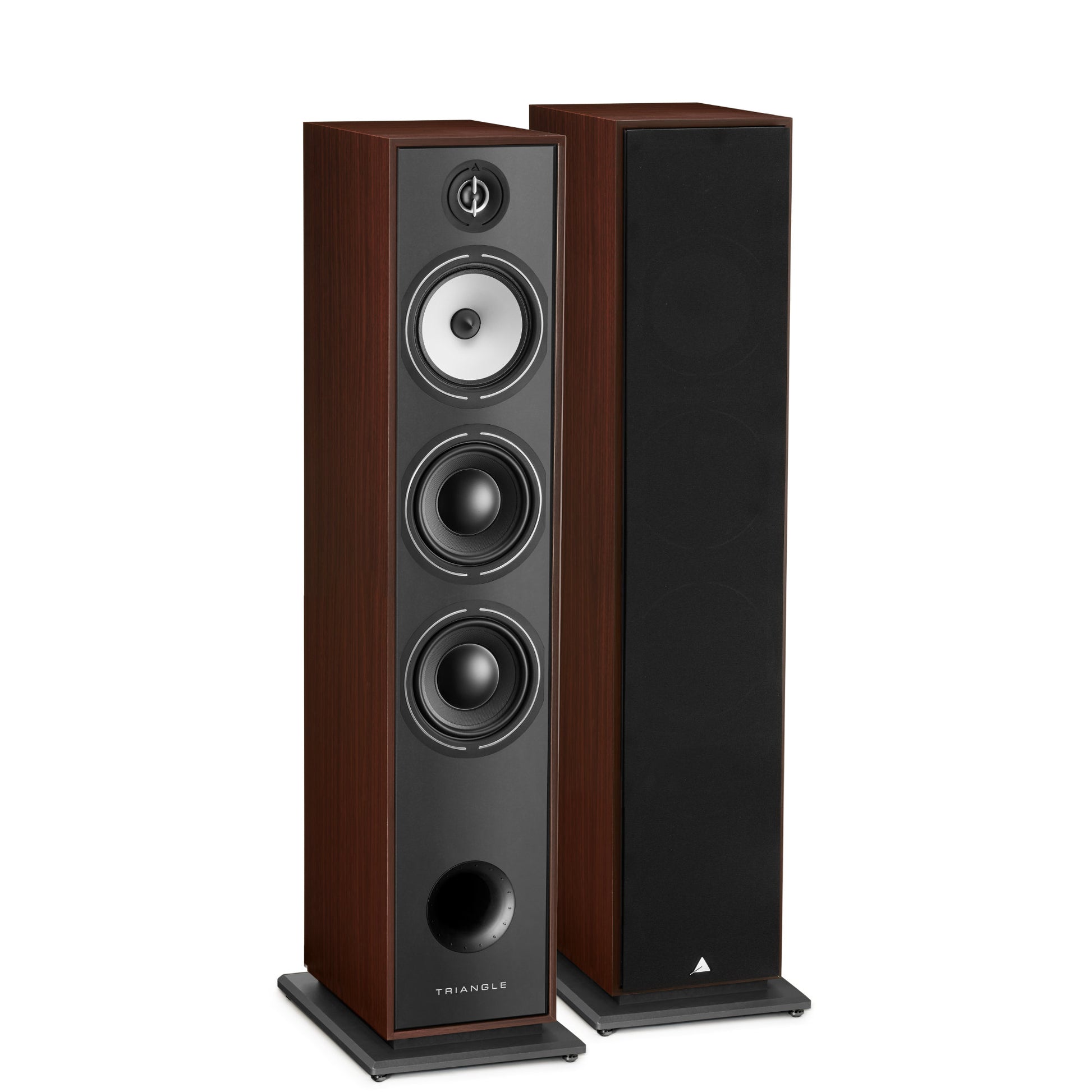 Triangle Borea BR08 Walnut floorstanding speakers, pair, front three-quarter view