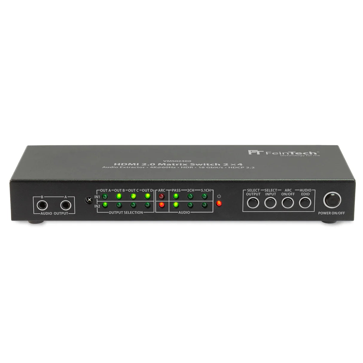 FeinTech VMS02400 HDMI 2.0 Matrix Switch 2x4 with Audio Extractor